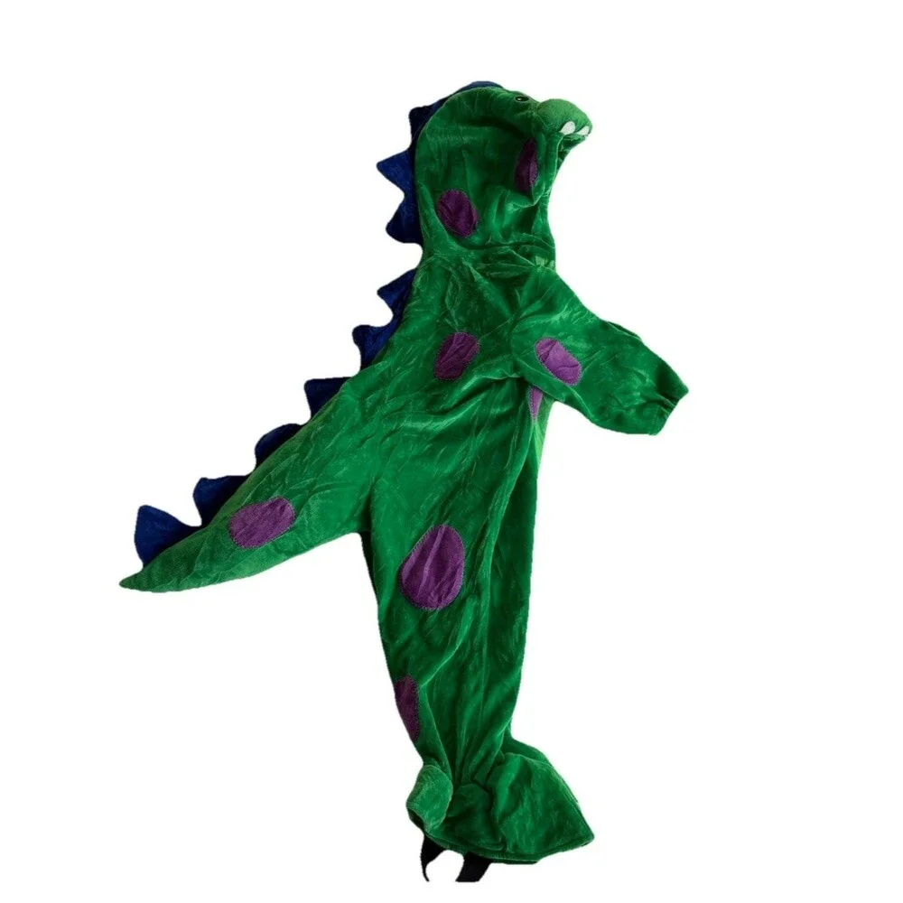 Toddler Green Purple Dragon Dinosaur Halloween Plush Costume Hooded Tail Sz 12M